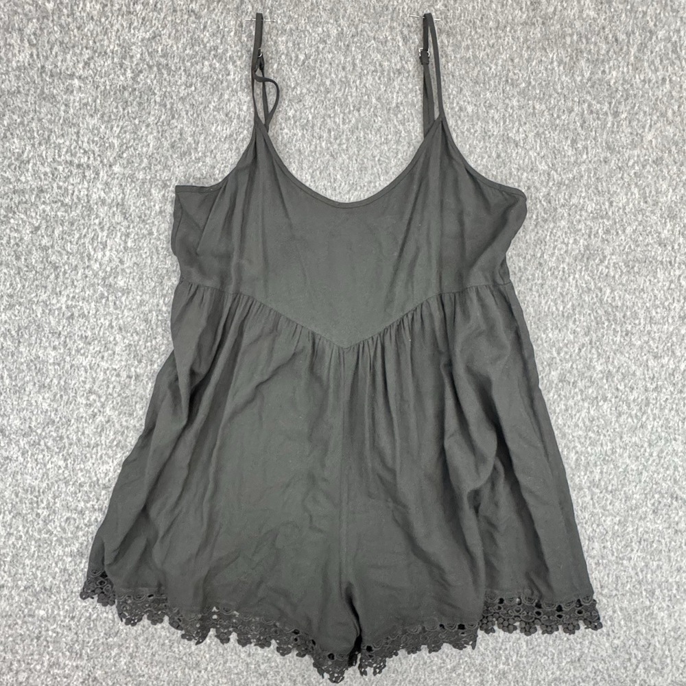 Volcom Romper M Black Lace‎ Trim Strappy Mini Boho Festival Womens
